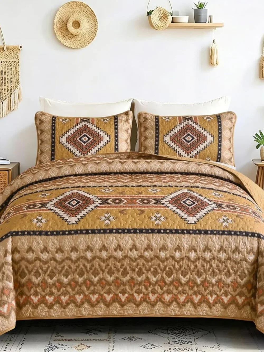 Brown Aztec Boho Quilt Set – Southwestern Bedspread